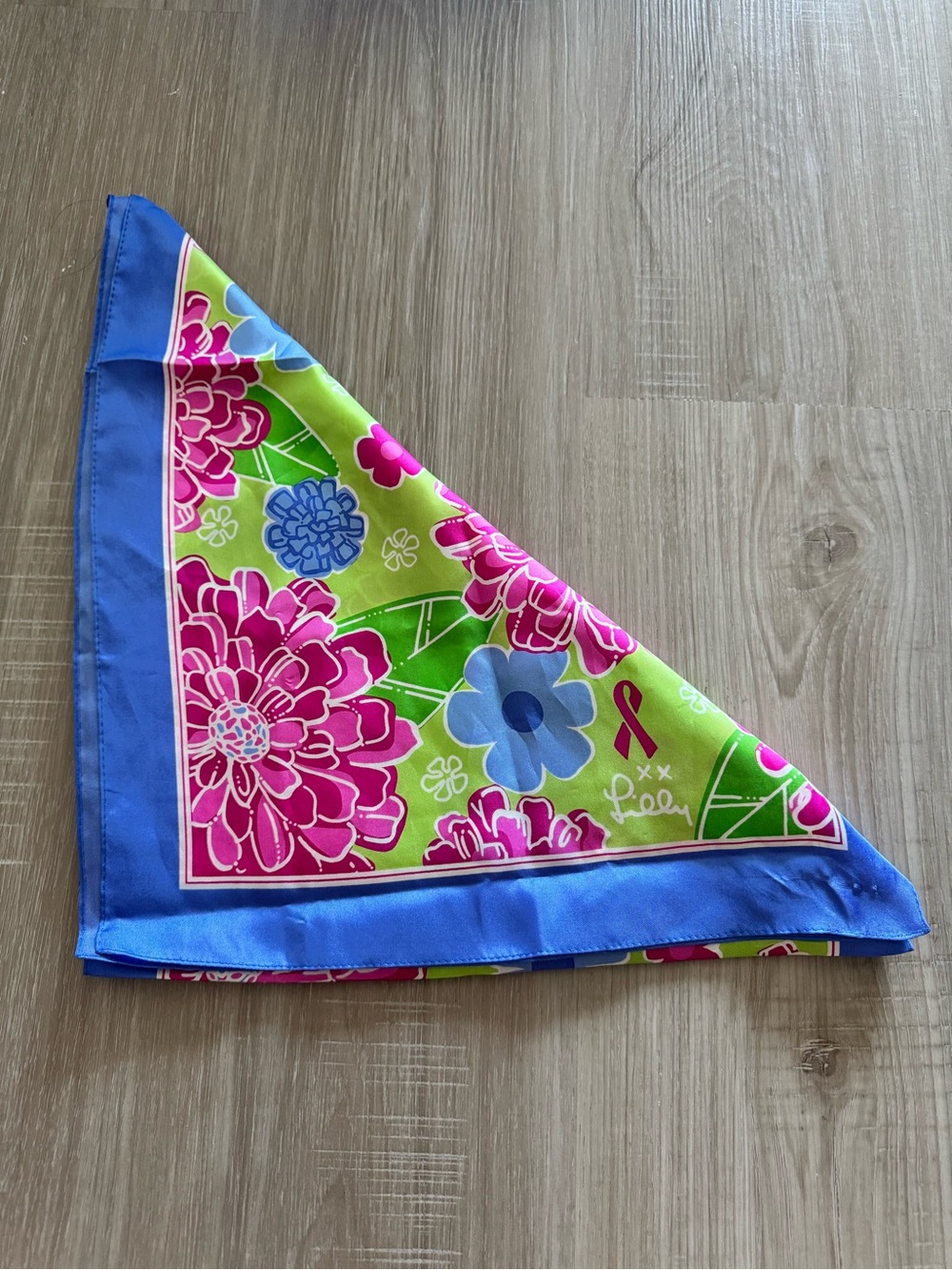Lilly Pulitzer x Ford 2005 100% Silk Floral Scarf Pink Ribbon